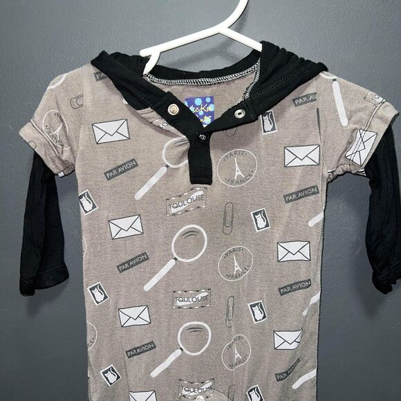 KicKee Pants 0-3m Hooded Romper - Bamboo - Brown - Black - Picture 2 of 8